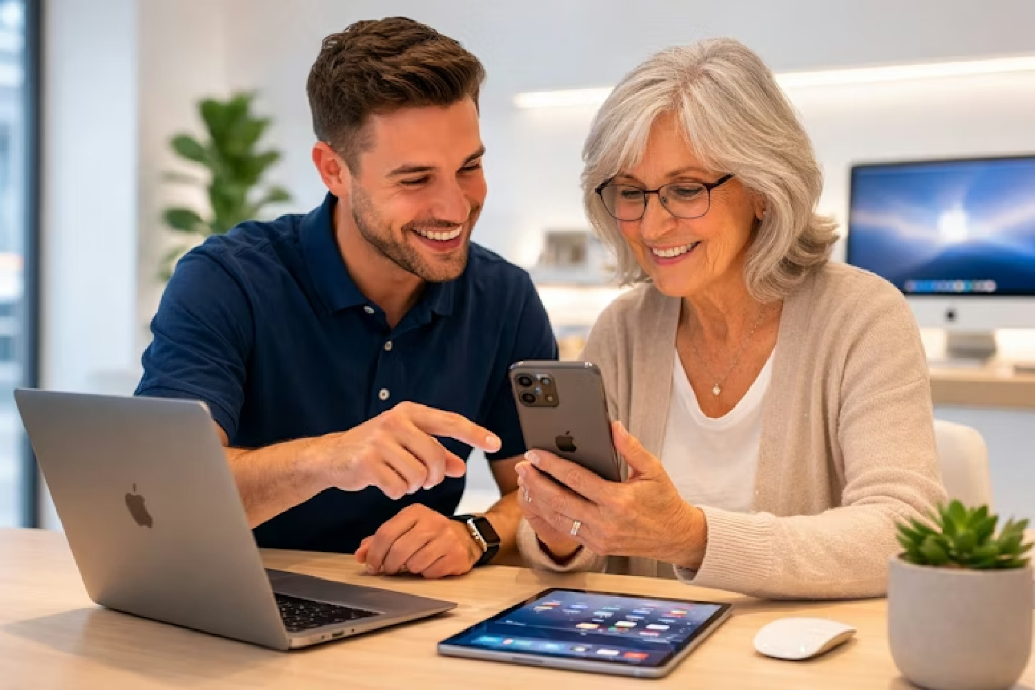 People looking at an iPhone