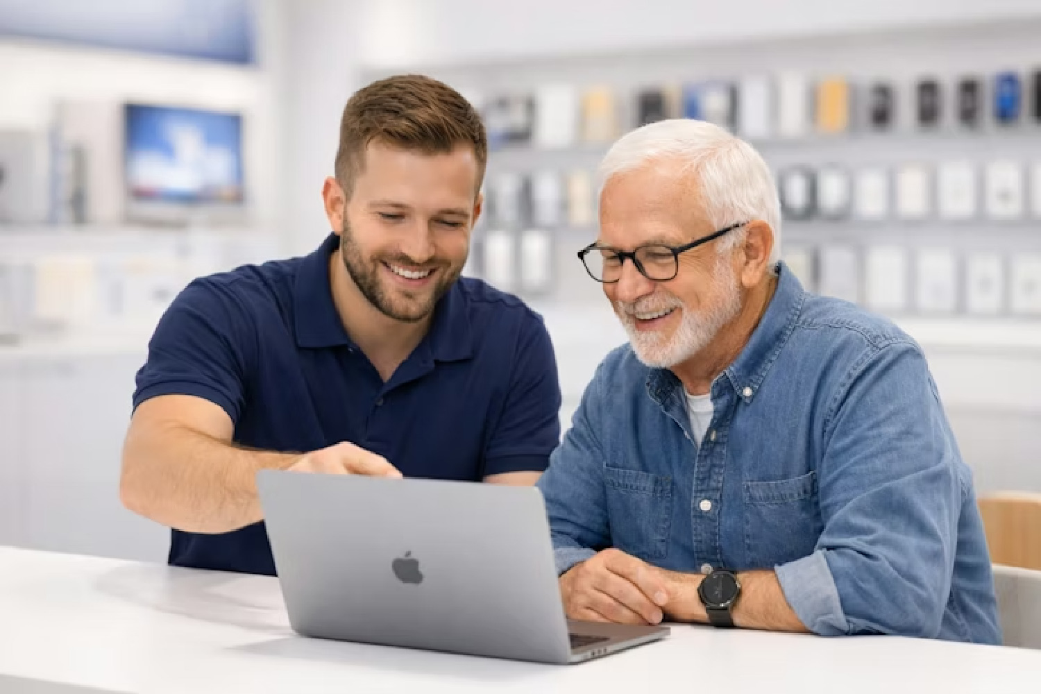 People looking at MacBook